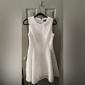 White Floral Embroidered Mesh Sleeveless Fit and Flare Dress